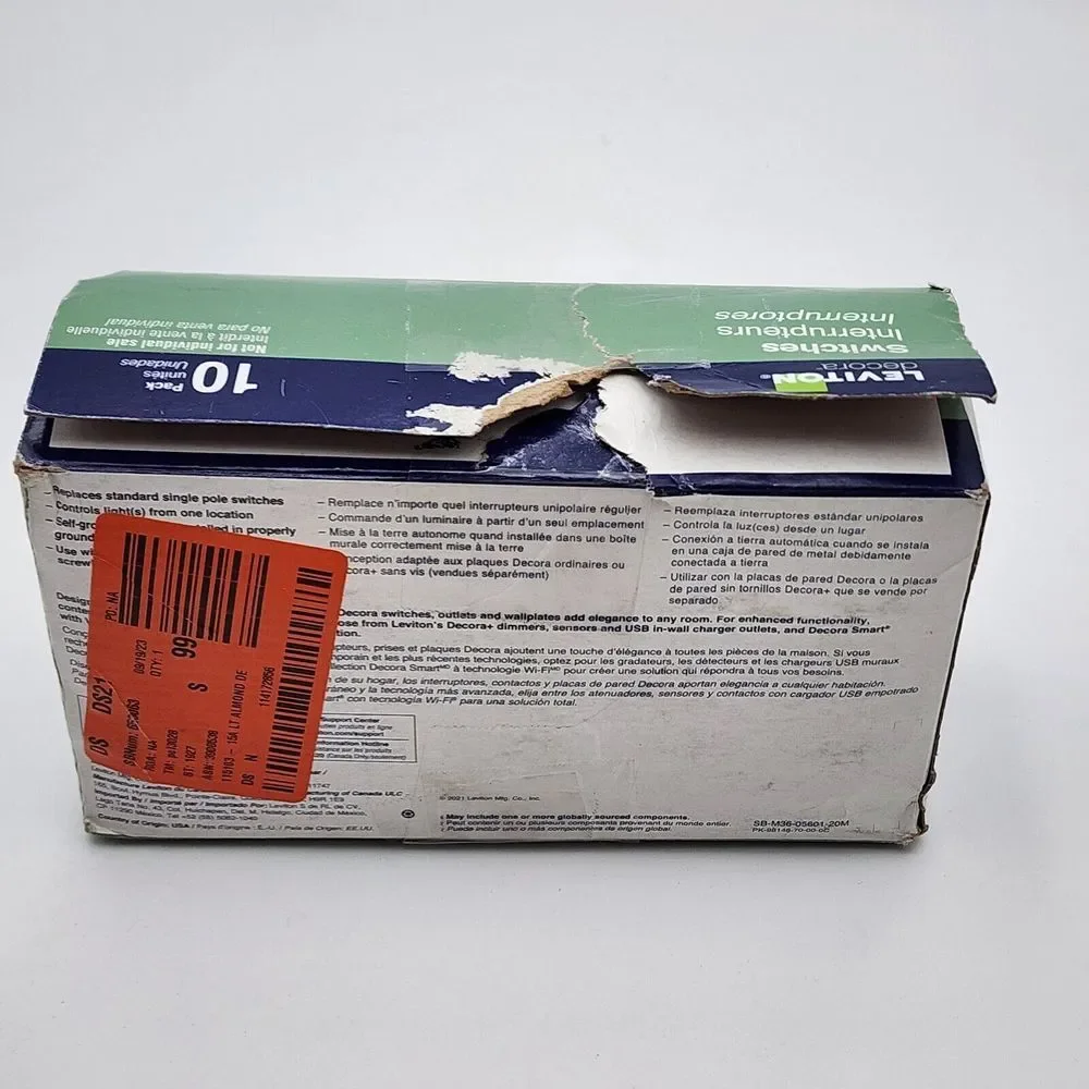 Leviton 5601-2TM 15A 120/277V, AC Switch,‎ 10-Pk, Light Almond New